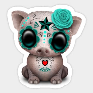 Blue Day of the Dead Sugar Skull Baby Pig Sticker